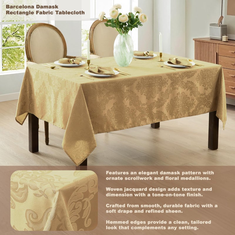 Newbridge Barcelona Damask Fabric Tablecloth, 52 x 70 Inch Rectangle, Gold â€“ No Iron, Soil Resistant Table Cover for Dining, Parties and Holidays - Image 3